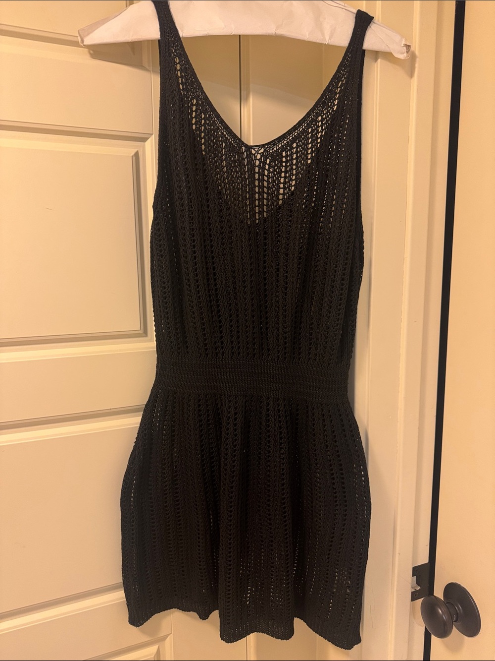 Black Crochet Beach Cover Up with Sleeveless‎ Scoop Neck